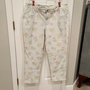 Floral pants pale green and white stripe with pretty floral print.